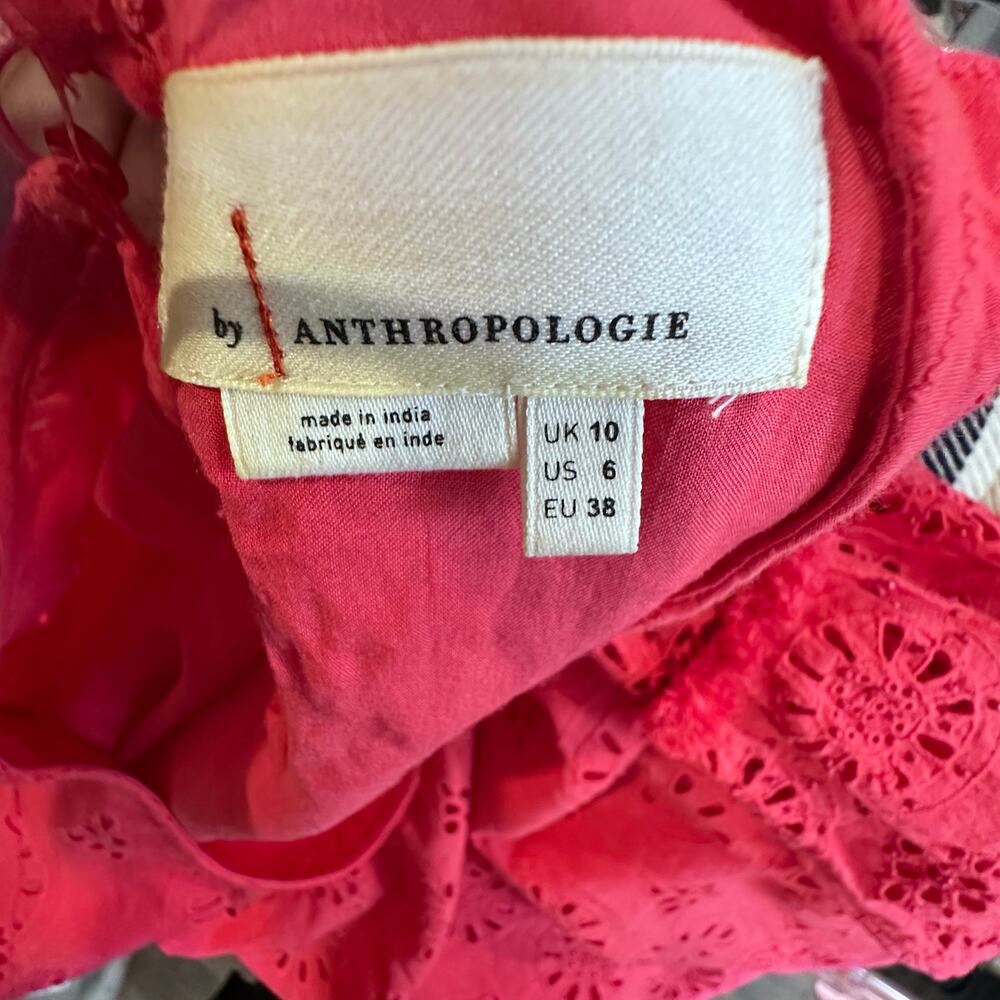🌸 By Anthropologie Dani Lace Eyelet Pink Drop Waist Dress – Size 6 - Picture 8 of 10